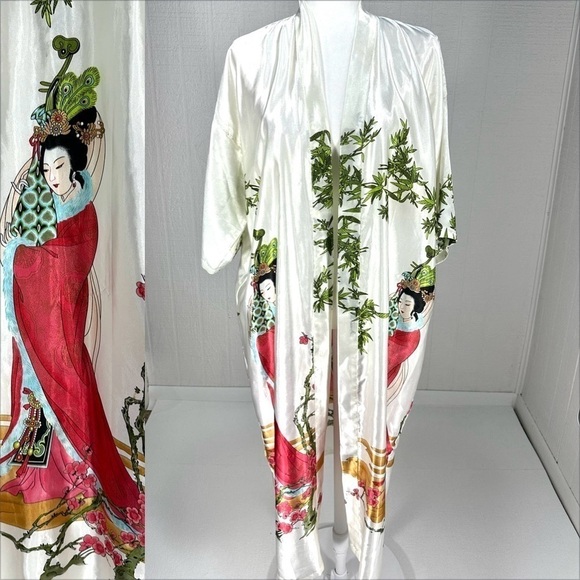 Other - Vintage satin robe oriental geisha Chinese kimono white size XL
